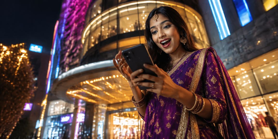 Night market in Delhi with football betting ads